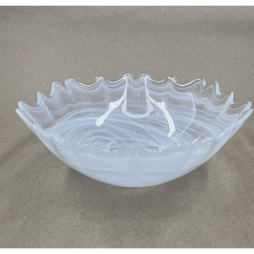 Artistic Accents Turkish Glass 4 Bowls Set Dessert Soup White Swirl 6.25" W NWT